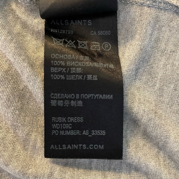 All Saints Scoop Neck Graduated Length Gray Dress Silk Top Jersey Skirt Size 8 - Picture 9 of 10